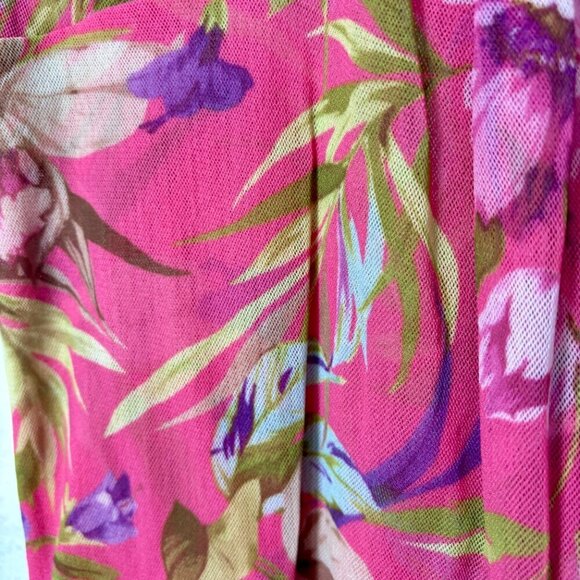 Vintage Sweet Pea NY&C Size: S Y2K Mesh Hot Pink Tropical Floral Tank Top - Picture 6 of 9